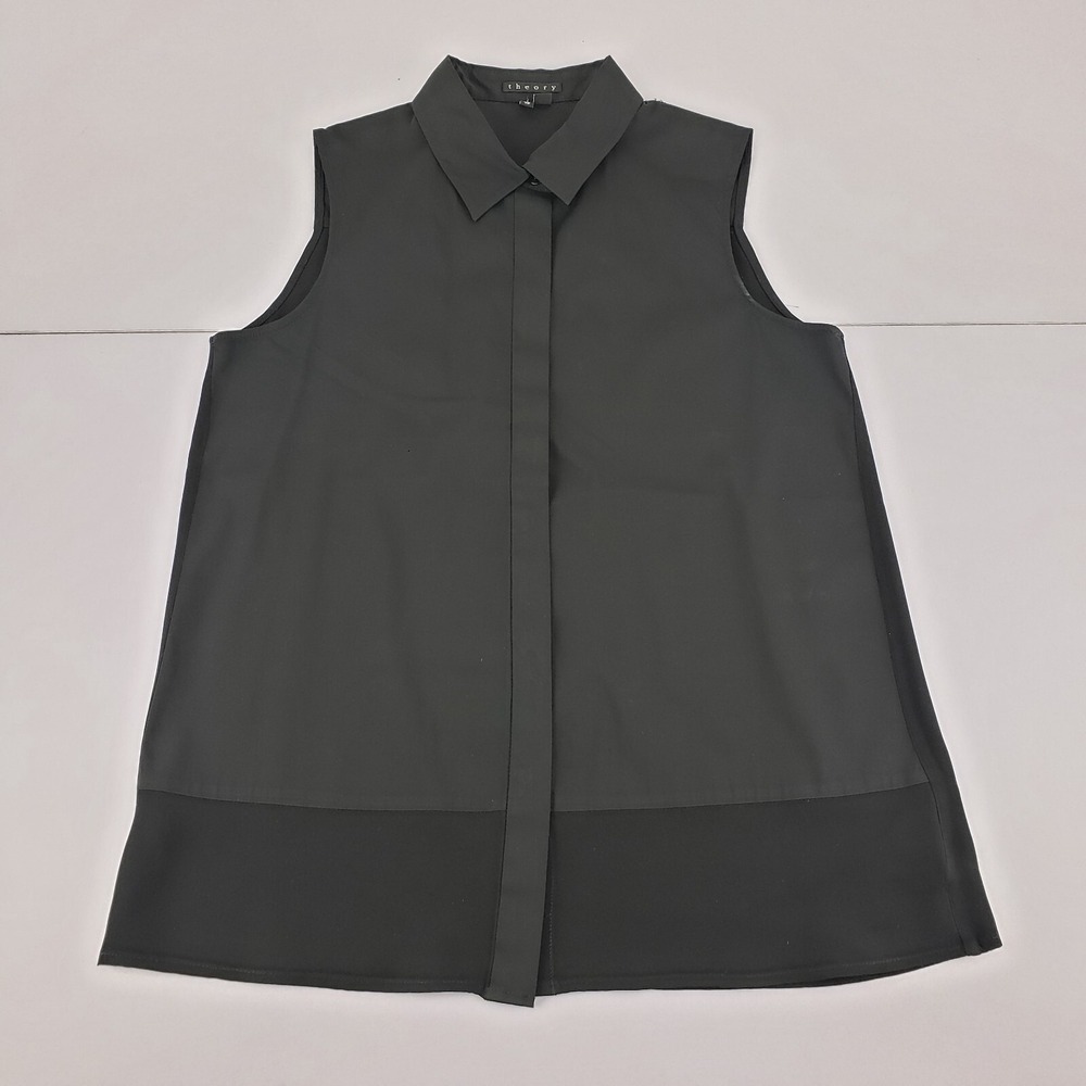 Theory Blouse Women's Size Tall Petite Black Sleeveless Button Up Stretch Shirt